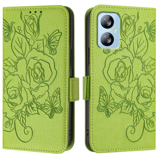 For Blackview A52 Embossed Rose RFID Anti-theft Leather Phone Case(Green) by buy2fix