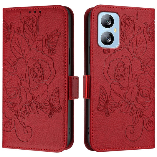 For Blackview A52 Embossed Rose RFID Anti-theft Leather Phone Case(Red) by buy2fix