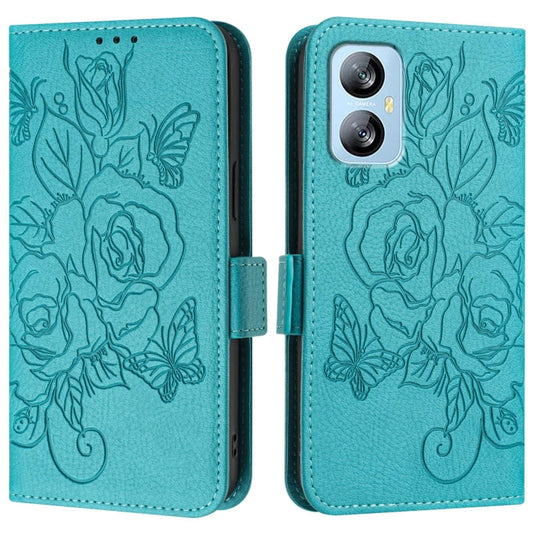 For Blackview A52 Embossed Rose RFID Anti-theft Leather Phone Case(Light Blue) by buy2fix