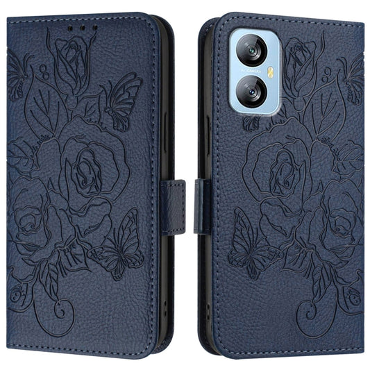 For Blackview A52 Embossed Rose RFID Anti-theft Leather Phone Case(Dark Blue) by buy2fix