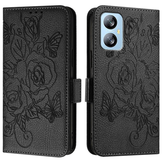For Blackview A52 Embossed Rose RFID Anti-theft Leather Phone Case(Black) by buy2fix