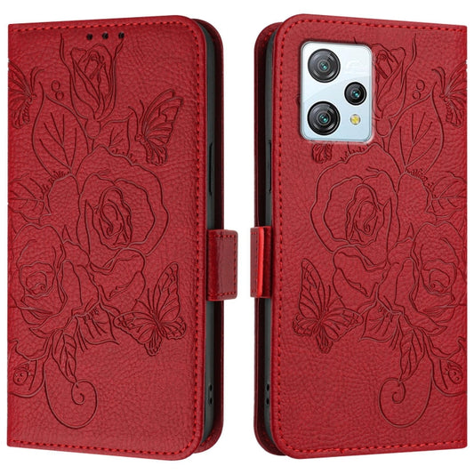 For Blackview A53 Embossed Rose RFID Anti-theft Leather Phone Case(Red) by buy2fix