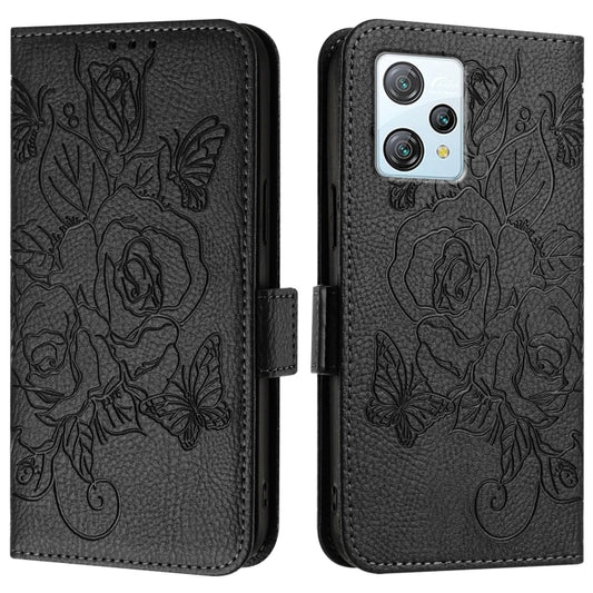 For Blackview A53 Embossed Rose RFID Anti-theft Leather Phone Case(Black) by buy2fix