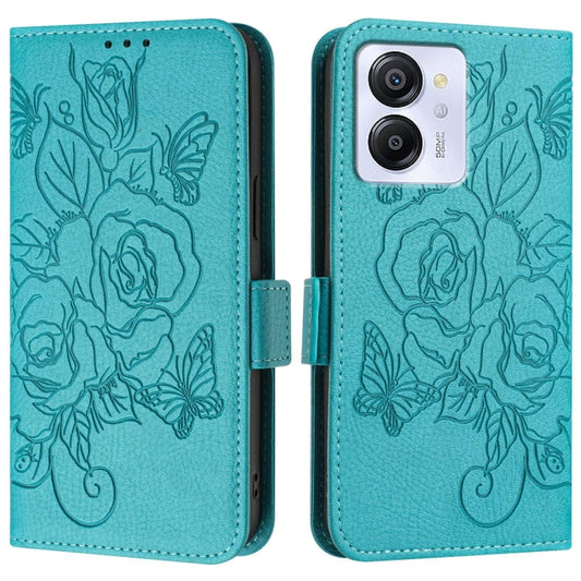 For Blackview Color 8 / Oscal Modern 8 Embossed Rose RFID Anti-theft Leather Phone Case(Light Blue) by buy2fix