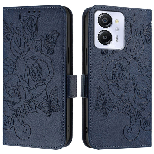 For Blackview Color 8 / Oscal Modern 8 Embossed Rose RFID Anti-theft Leather Phone Case(Dark Blue) by buy2fix