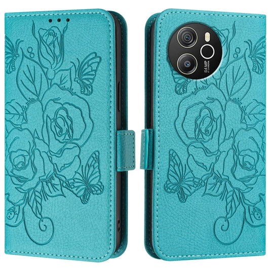 For Blackview Shark 8 Embossed Rose RFID Anti-theft Leather Phone Case(Light Blue) by buy2fix