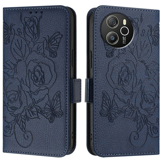 For Blackview Shark 8 Embossed Rose RFID Anti-theft Leather Phone Case(Dark Blue) by buy2fix