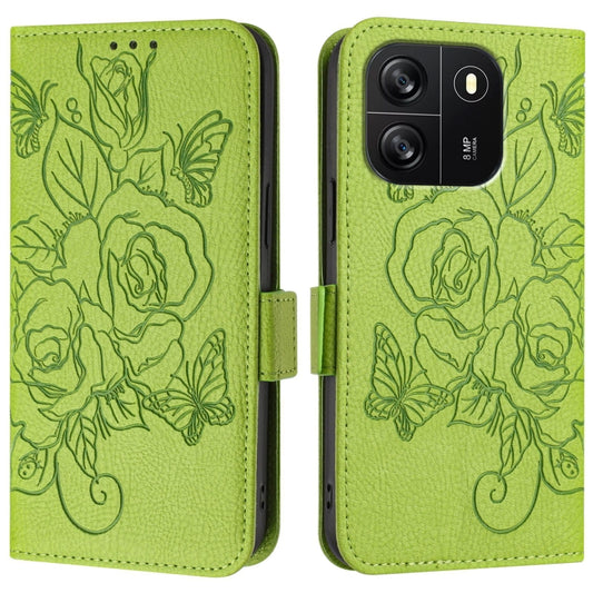 For Blackview WAVE 6C Embossed Rose RFID Anti-theft Leather Phone Case(Green) by buy2fix