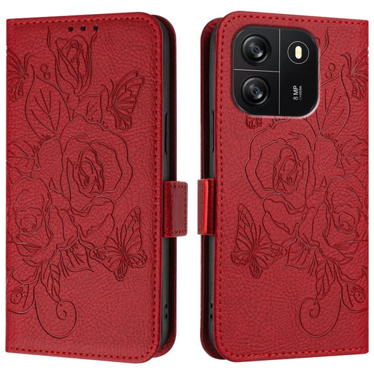 For Blackview WAVE 6C Embossed Rose RFID Anti-theft Leather Phone Case(Red) by buy2fix