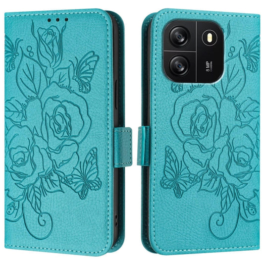 For Blackview WAVE 6C Embossed Rose RFID Anti-theft Leather Phone Case(Light Blue) by buy2fix