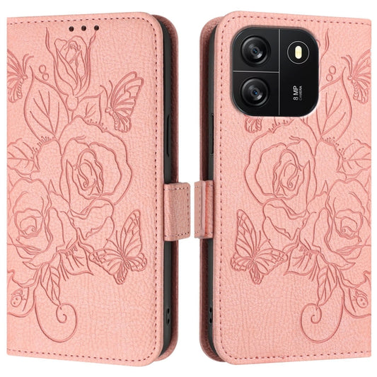 For Blackview WAVE 6C Embossed Rose RFID Anti-theft Leather Phone Case(Pink) by buy2fix