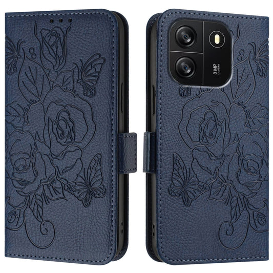 For Blackview WAVE 6C Embossed Rose RFID Anti-theft Leather Phone Case(Dark Blue) by buy2fix