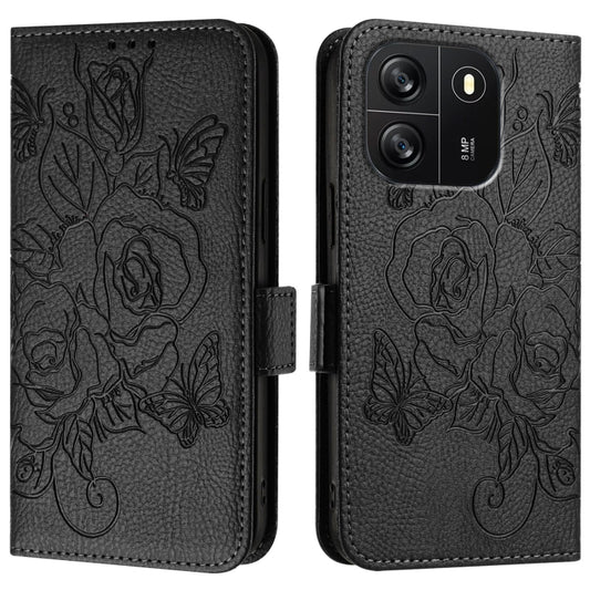 For Blackview WAVE 6C Embossed Rose RFID Anti-theft Leather Phone Case(Black) by buy2fix