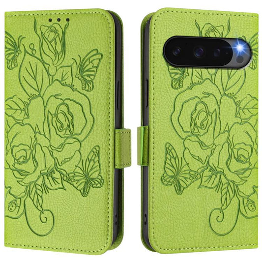 For Google Pixel 10 5G / 10 Pro 5G Global Embossed Rose RFID Anti-theft Leather Phone Case(Green) - Google Cases by buy2fix | Online Shopping UK | buy2fix