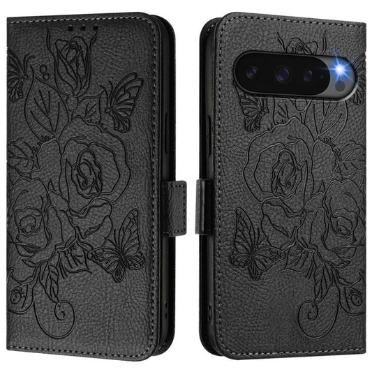 For Google Pixel 10 5G / 10 Pro 5G Global Embossed Rose RFID Anti-theft Leather Phone Case(Black) - Google Cases by buy2fix | Online Shopping UK | buy2fix