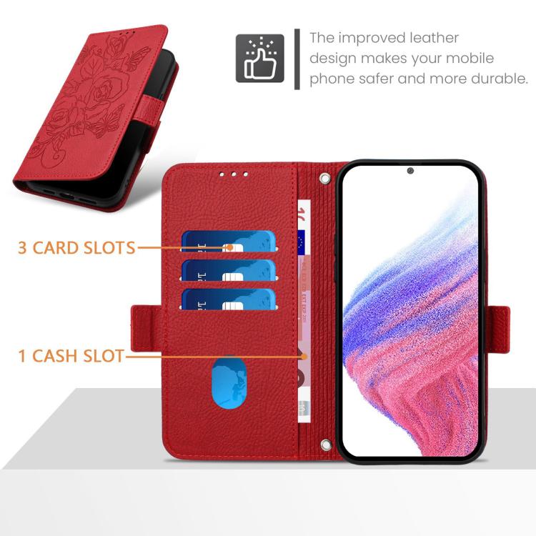 For Google Pixel 10 Pro XL 5G Global Embossed Rose RFID Anti-theft Leather Phone Case(Red) - Google Cases by buy2fix | Online Shopping UK | buy2fix