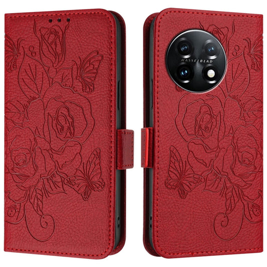 For OnePlus 11 Embossed Rose RFID Anti-theft Leather Phone Case(Red) by buy2fix