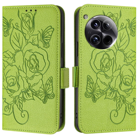 For OnePlus 12 5G Embossed Rose RFID Anti-theft Leather Phone Case(Green) by buy2fix