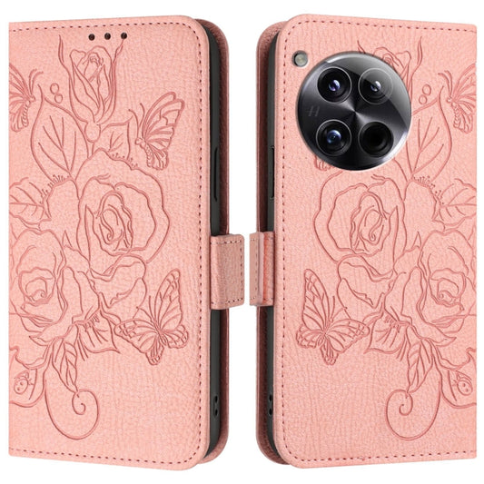 For OnePlus 12 5G Embossed Rose RFID Anti-theft Leather Phone Case(Pink) by buy2fix