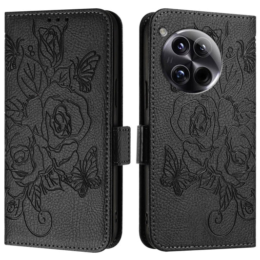 For OnePlus 12 5G Embossed Rose RFID Anti-theft Leather Phone Case(Black) by buy2fix