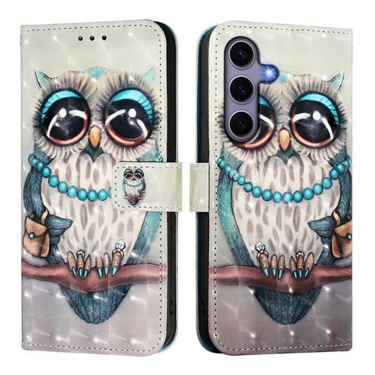 For Samsung Galaxy S25 5G 3D Painting Horizontal Flip Leather Phone Case(Grey Owl) by buy2fix