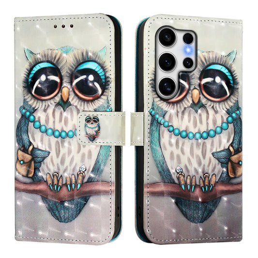 For Samsung Galaxy S25 Ultra 5G 3D Painting Horizontal Flip Leather Phone Case(Grey Owl) by buy2fix