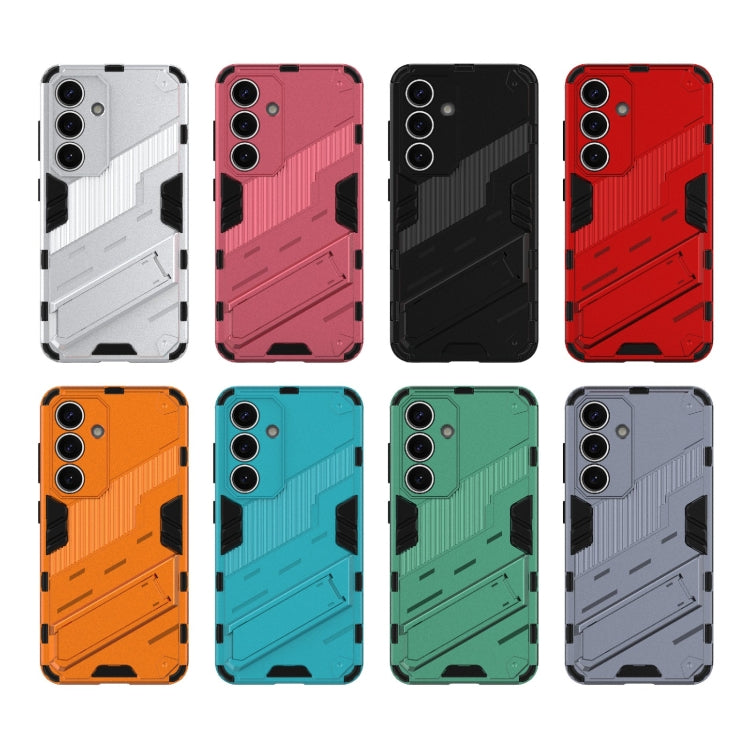 For Samsung Galaxy S25 5G Punk Armor 2 in 1 PC + TPU Shockproof Phone Case with Invisible Holder(Light Red) by buy2fix