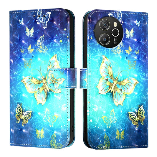 For Blackview Shark 8 3D Painting Horizontal Flip Leather Phone Case(Golden Butterfly) by buy2fix