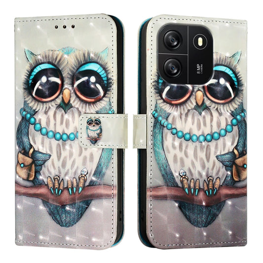 For Blackview Wave 6C 3D Painting Horizontal Flip Leather Phone Case(Grey Owl) by buy2fix