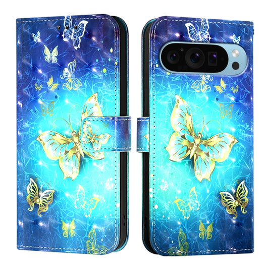 For Google Pixel 9 / 9 Pro 3D Painting Horizontal Flip Leather Phone Case(Golden Butterfly) by buy2fix