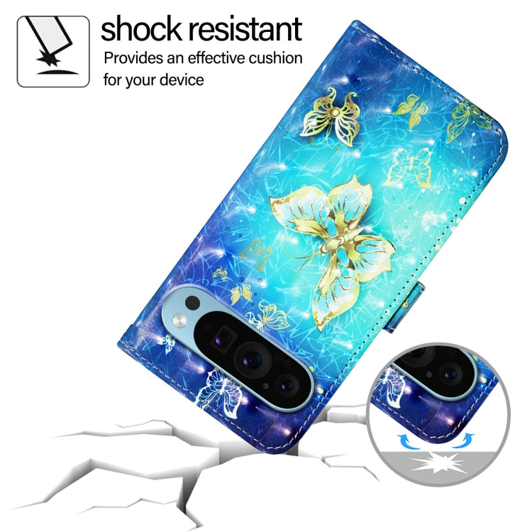 For Google Pixel 9 / 9 Pro 3D Painting Horizontal Flip Leather Phone Case(Golden Butterfly) by buy2fix
