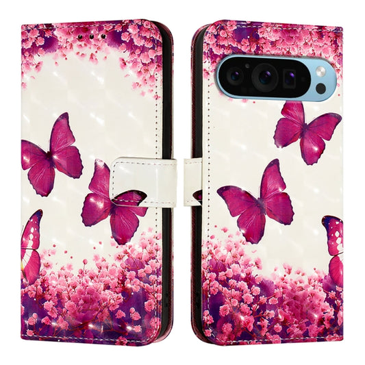 For Google Pixel 9 / 9 Pro 3D Painting Horizontal Flip Leather Phone Case(Rose Butterfly) by buy2fix