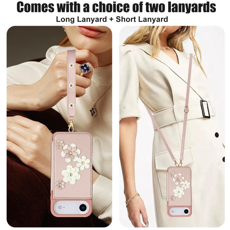 For iPhone Air Crossbody Flower Pattern Leather Phone Case(Rose Gold) - iPhone Air Cases by buy2fix | Online Shopping UK | buy2fix