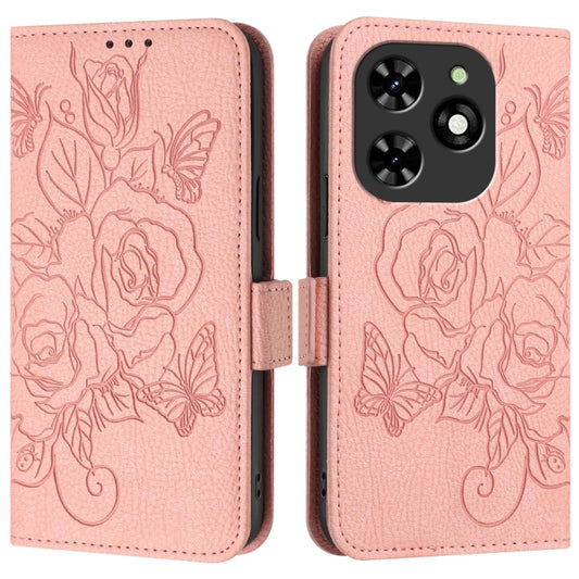 For Tecno Spark Go 2024 / Spark 20C Embossed Rose RFID Anti-theft Leather Phone Case(Pink) by buy2fix