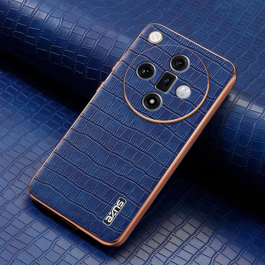 For OPPO Find X7 Ultra AZNS Electroplated Frame Crocodile Texture Full Coverage Phone Case(Blue) by AZNS