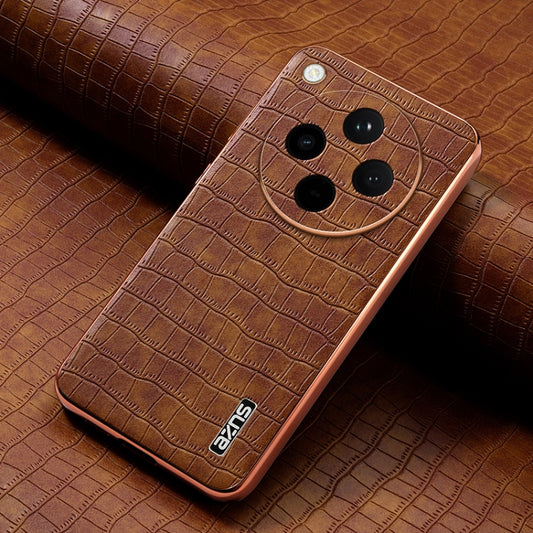 For OPPO Find X8 AZNS Electroplated Frame Crocodile Texture Full Coverage Phone Case(Brown) by AZNS
