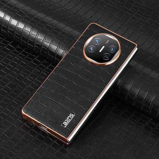 For Huawei Mate X3 / X5 AZNS Electroplated Frame Crocodile Texture Full Coverage Phone Case(Black) by AZNS