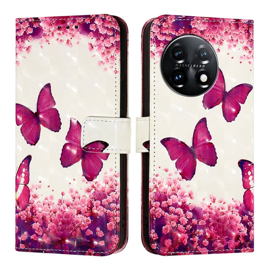 For OnePlus 11 3D Painting Horizontal Flip Leather Phone Case(Rose Butterfly) by buy2fix