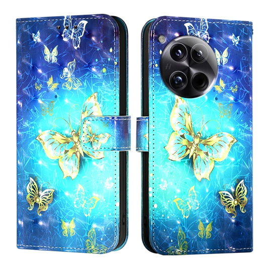 For OnePlus 12 Global 3D Painting Horizontal Flip Leather Phone Case(Golden Butterfly) by buy2fix