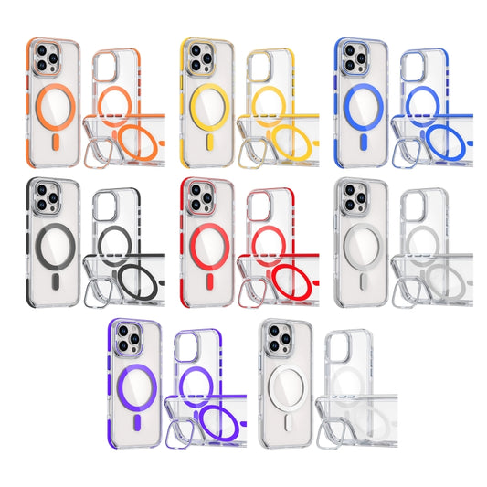 For iPhone 13 Pro Dual-Color Clear Acrylic Hybrid TPU Lens Flip Holder MagSafe Phone Case(Purple) by buy2fix