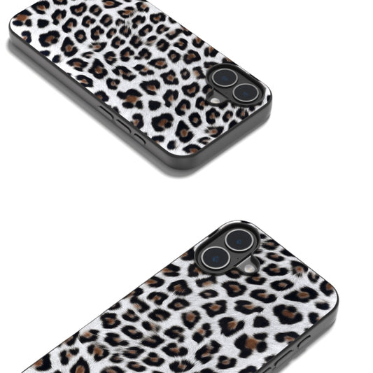 For iPhone 16 Plus Black Frame Leopard Phone Case(Silver Leopard) by buy2fix