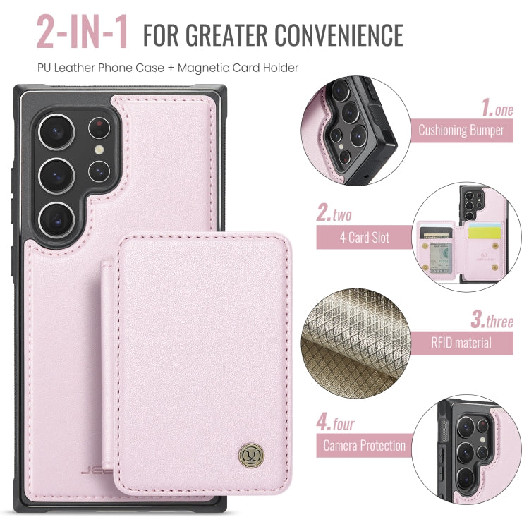 For Samsung Galaxy S22 Ultra 5G JEEHOOD J05 Business Magnetic Style RFID Leather Phone Case(Pink) - Galaxy S22 Ultra 5G Cases by JEEHOOD | Online Shopping UK | buy2fix