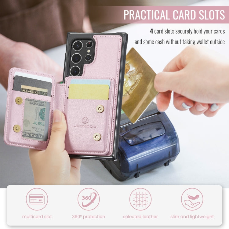 For Samsung Galaxy S22 Ultra 5G JEEHOOD J05 Business Magnetic Style RFID Leather Phone Case(Pink) - Galaxy S22 Ultra 5G Cases by JEEHOOD | Online Shopping UK | buy2fix