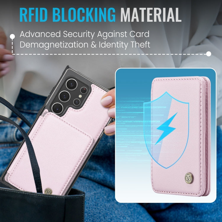 For Samsung Galaxy S22 Ultra 5G JEEHOOD J05 Business Magnetic Style RFID Leather Phone Case(Pink) - Galaxy S22 Ultra 5G Cases by JEEHOOD | Online Shopping UK | buy2fix