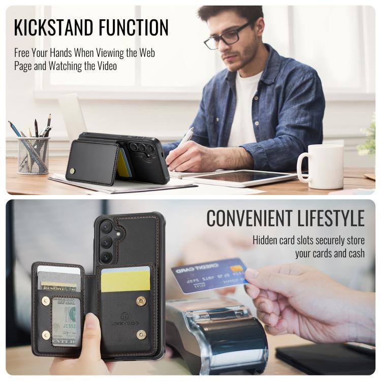 For Samsung Galaxy S25 5G JEEHOOD J05 Business Magnetic Style RFID Leather Phone Case(Black) - Galaxy S25 5G Cases by JEEHOOD | Online Shopping UK | buy2fix