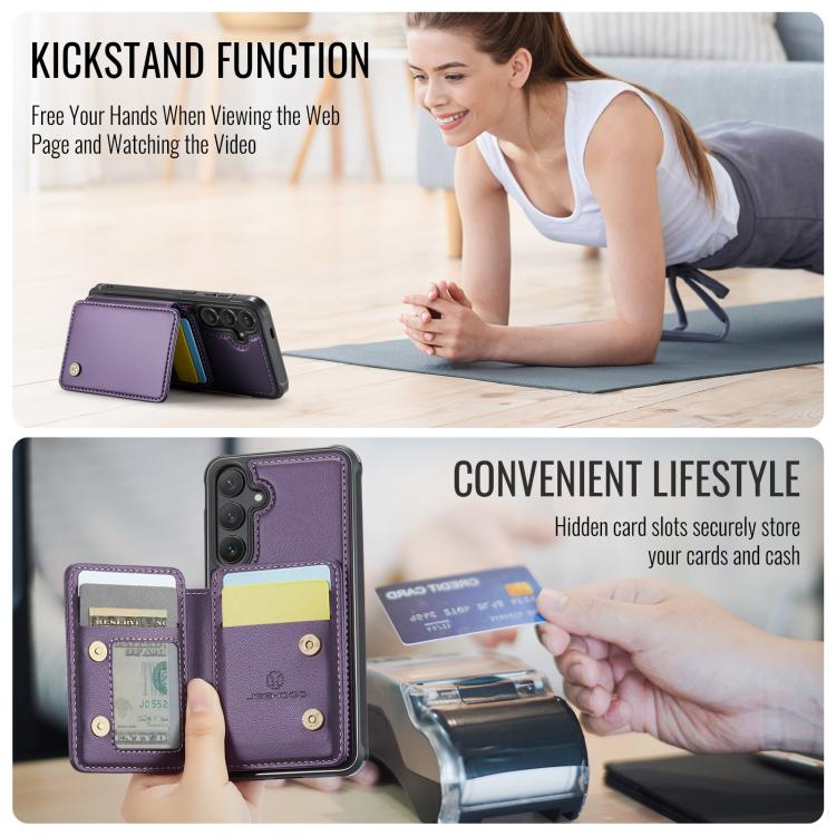 For Samsung Galaxy S25 5G JEEHOOD J05 Business Magnetic Style RFID Leather Phone Case(Purple) - Galaxy S25 5G Cases by JEEHOOD | Online Shopping UK | buy2fix