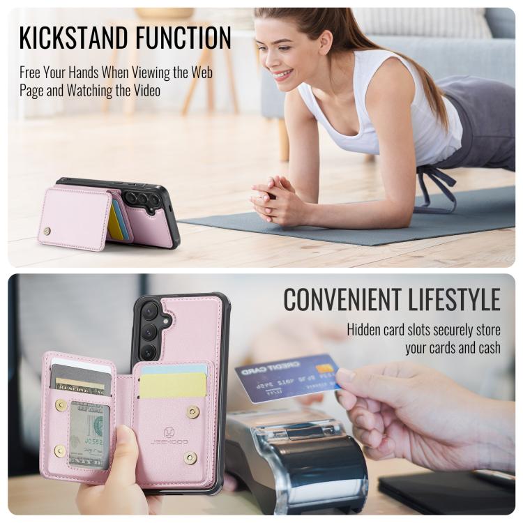 For Samsung Galaxy S25+ 5G JEEHOOD J05 Business Magnetic Style RFID Leather Phone Case(Pink) - Galaxy S25+ 5G Cases by JEEHOOD | Online Shopping UK | buy2fix