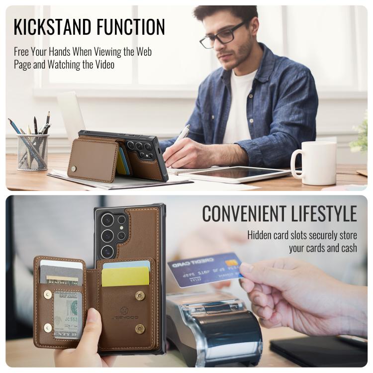 For Samsung Galaxy S25 Ultra 5G JEEHOOD J05 Business Magnetic Style RFID Leather Phone Case(Brown) - Galaxy S25 Ultra 5G Cases by JEEHOOD | Online Shopping UK | buy2fix