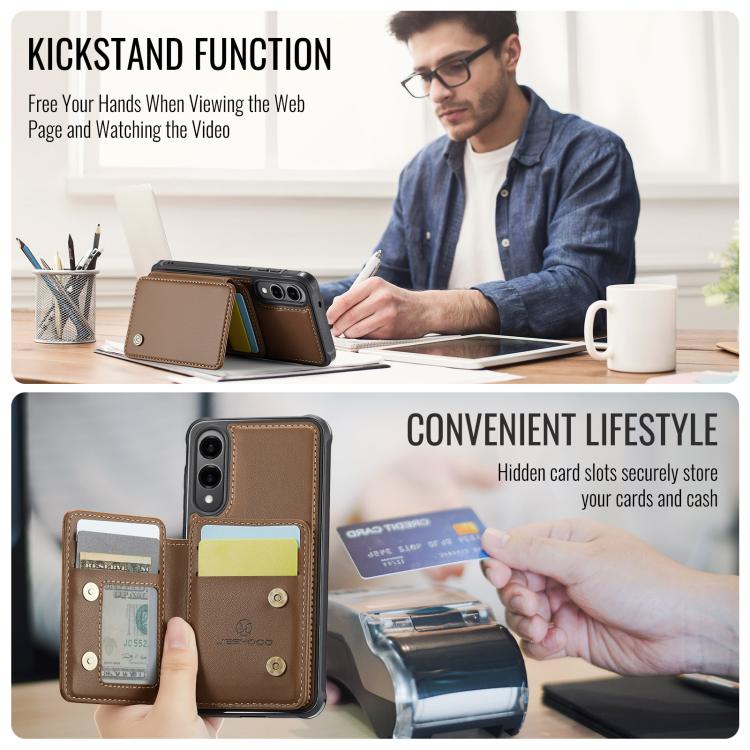 For Samsung Galaxy S25 Edge 5G JEEHOOD J05 Business Magnetic Style RFID Leather Phone Case(Brown) - Galaxy S25 Edge 5G Cases by JEEHOOD | Online Shopping UK | buy2fix