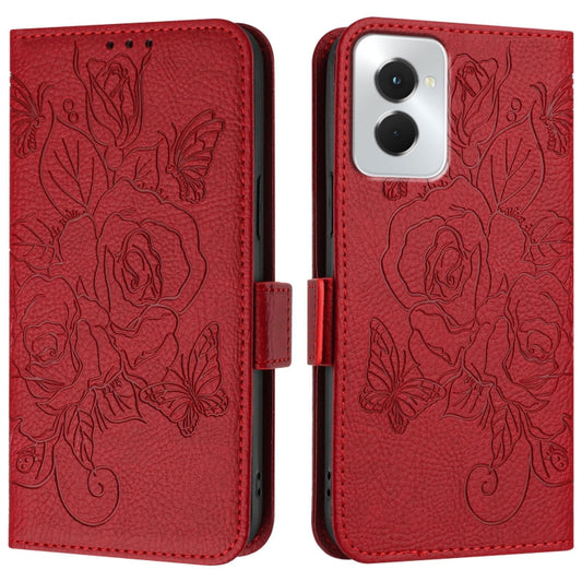 For Motorola Moto G Power 5G 2024 Embossed Rose RFID Anti-theft Leather Phone Case(Red) by buy2fix